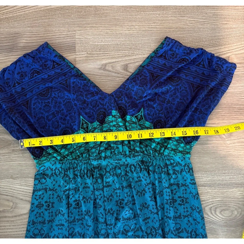 Soma Blue Teal Medallion Print Maxi Dress V-Neck Empire Waist size Medium